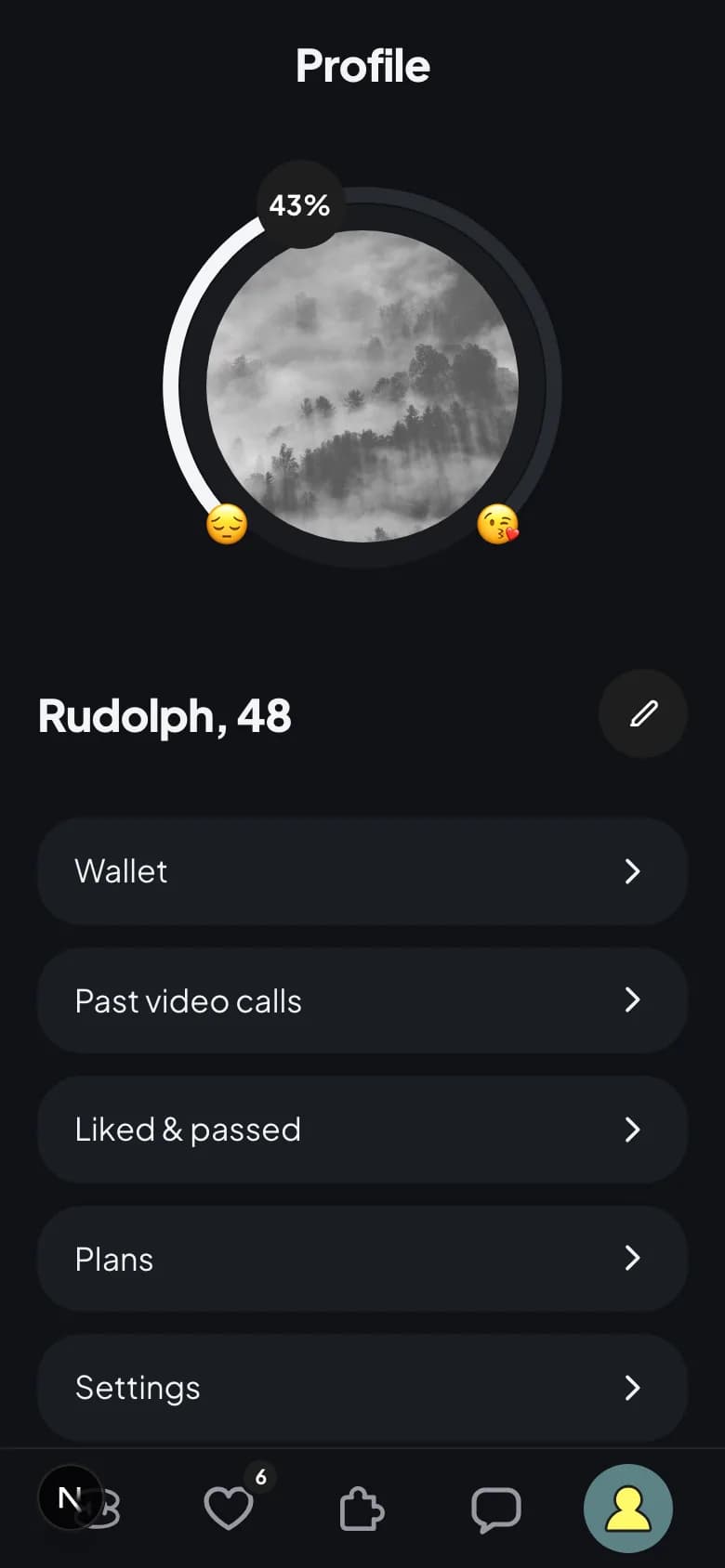 Profile screen on iPhone